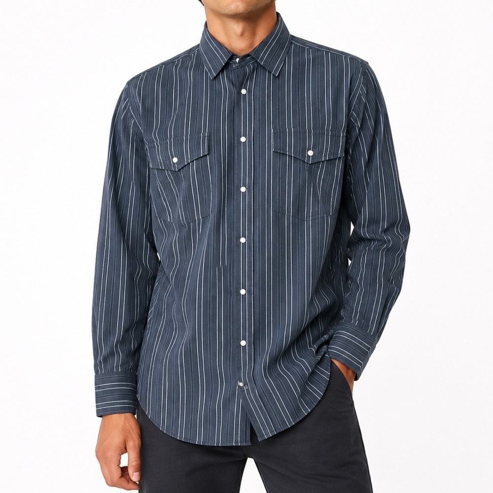 Bit & Bridle Shirt Men XLT Blue Striped Western Snap Tall Cowboy Long Sleeve